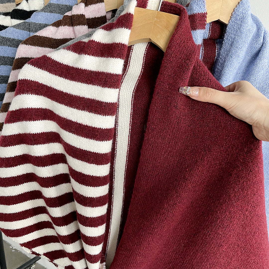 Triangle Wool Blend Shawl Cape Stripe Patchwork N6H308