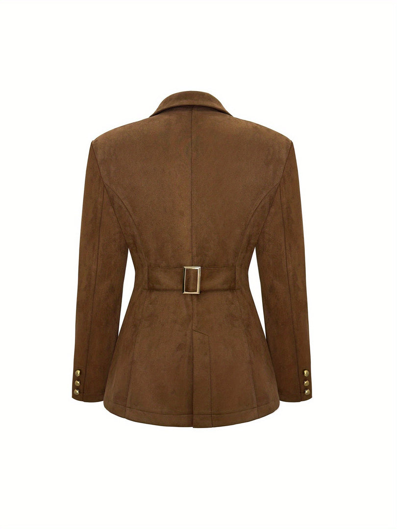 Suede Texture French Button Long Sleeve Blazer Women N6G294
