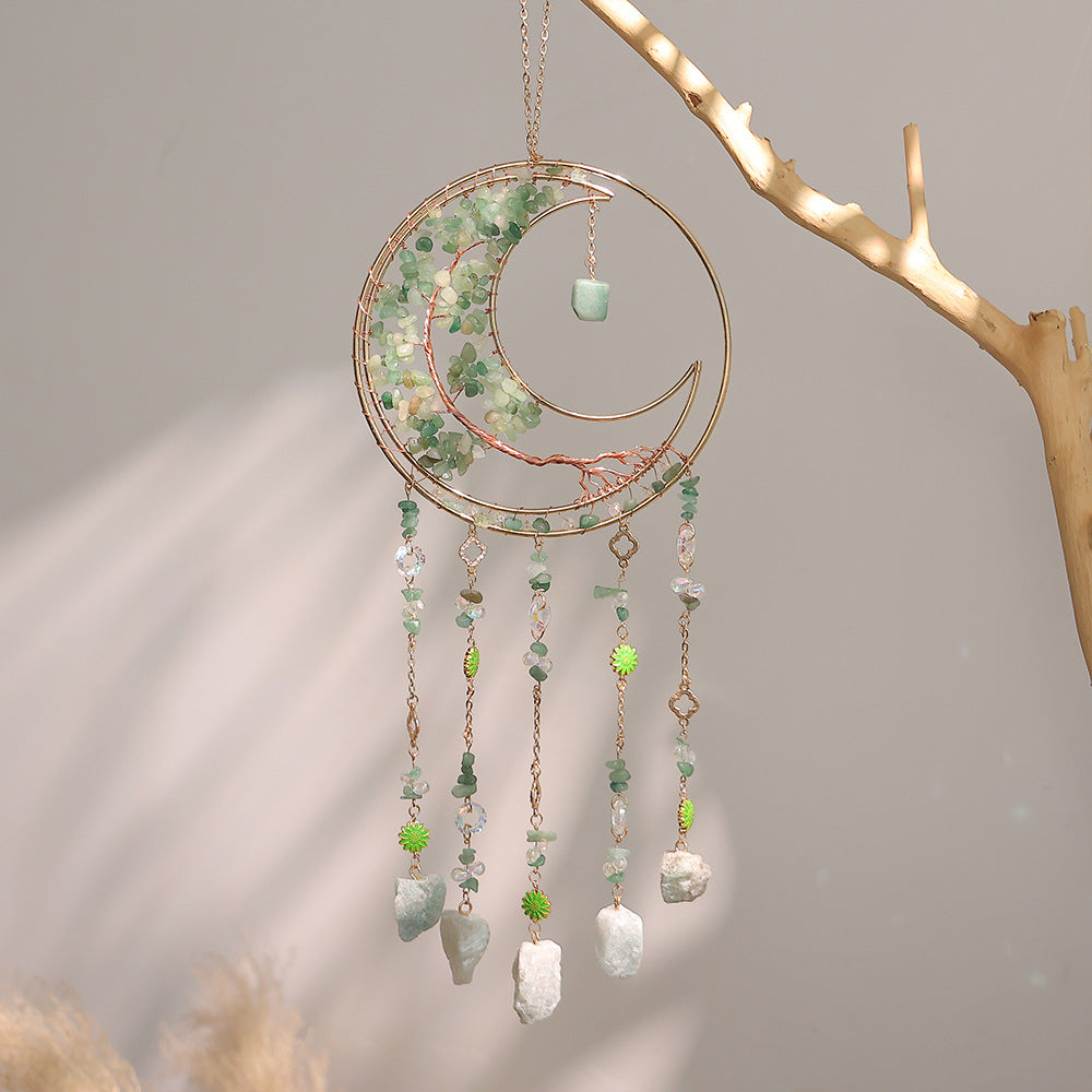 Simple Rainbow Clear Quartz Moon Wind Chime N6F302