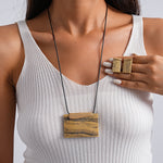 Load image into Gallery viewer, Leather Cord Resin Square Pendant Chunky Necklace N6H137