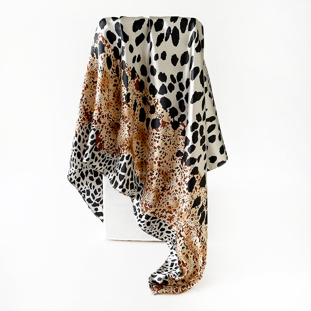 Leopard Print Spliced Satin Square Scarf 90cm N6G220