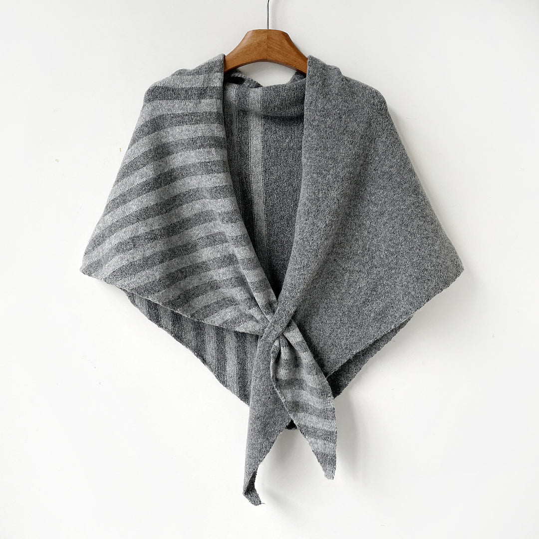 Triangle Wool Blend Shawl Cape Stripe Patchwork N6H308