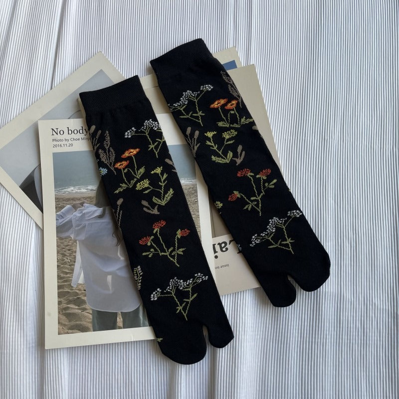 Botanical Floral Print Toe Separation Socks M5A025