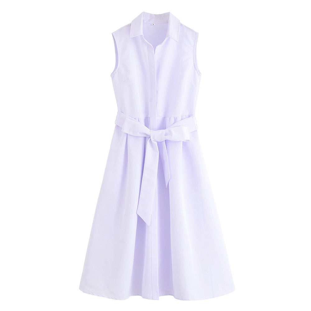 Belted Shirt Dress Sash High Waist Lightweight N5Z366