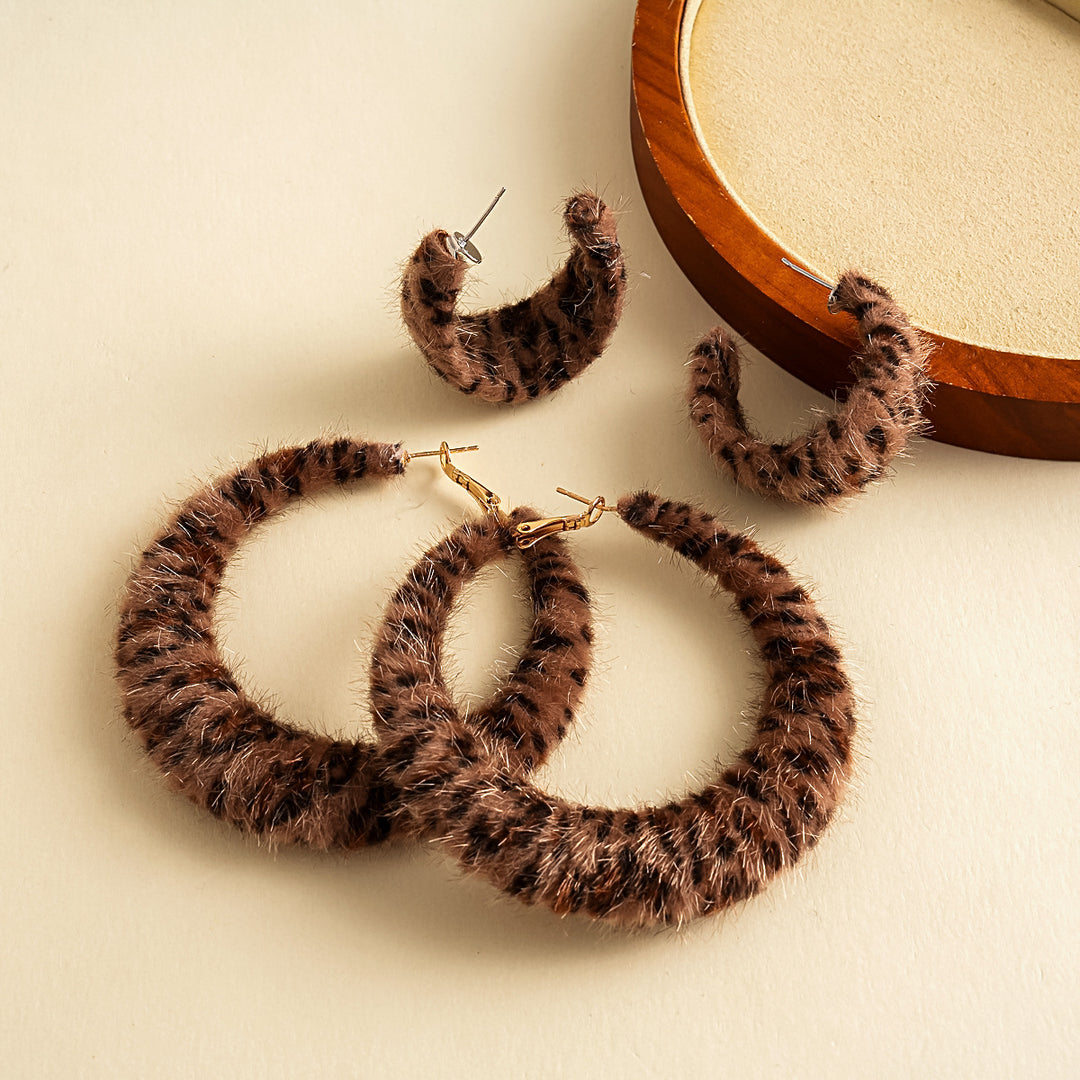 Womens Vintage Leopard Print Faux Horsehair Hoop Earrings N6K172