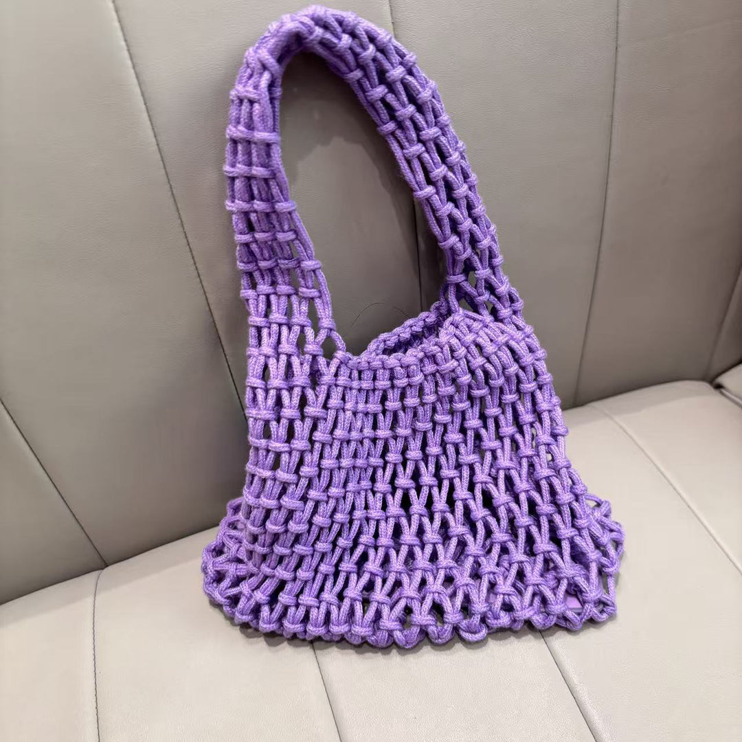 Crochet Cotton Rope Wristlet Beach Bag Inner Pocket N6E123