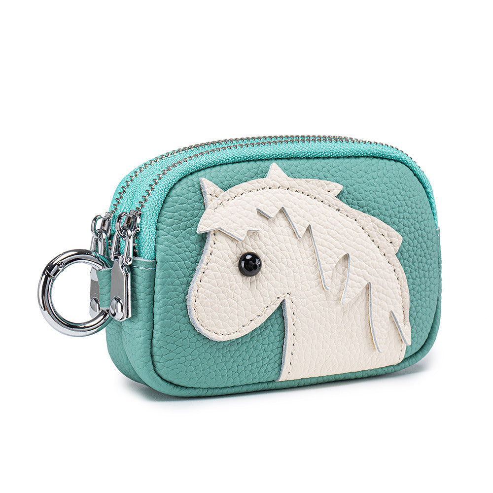 Women's Top-Grain Leather Horse Double-Zip Coin Purse N6J236