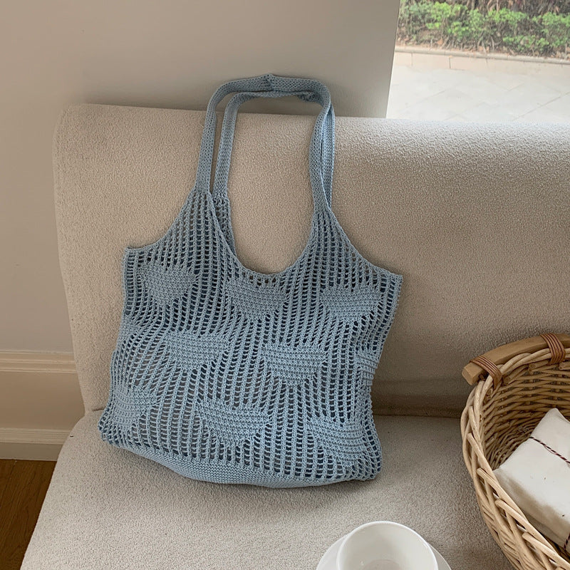 Vintage Knit Heart Mesh Tote Bag Women N6C068