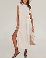 Load image into Gallery viewer, A Line Slit Knit Dress Sleeveless Mid Weight N5Z436
