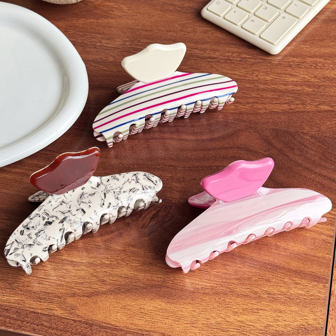 Color Stripe Acetate Hair Claw Clip Women N6C346