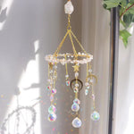 Load image into Gallery viewer, Raw Crystal Rotating Wind Chime Star Moon Sun Catcher N6F292