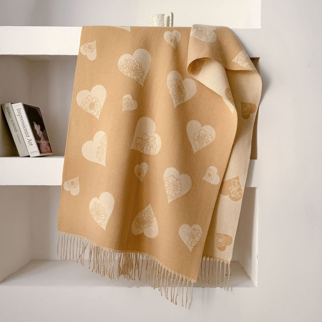 Double-Sided Jacquard Heart Flower Scarf Shawl Women N6H245