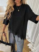 Load image into Gallery viewer, Leopard Print Lace Trim Loose Short Sleeve T-shirt N6D214