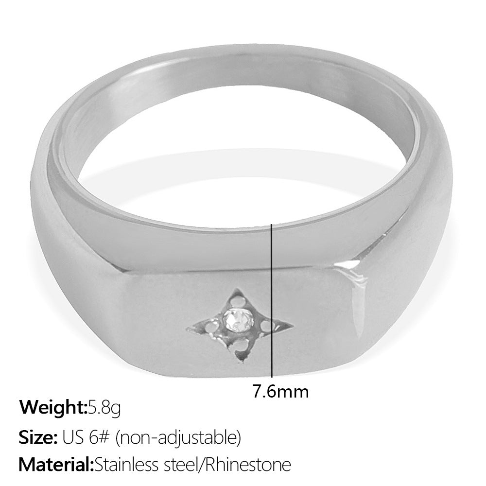 Polaris Star Ring Oval Titanium Steel 18K Gold Design S5P018