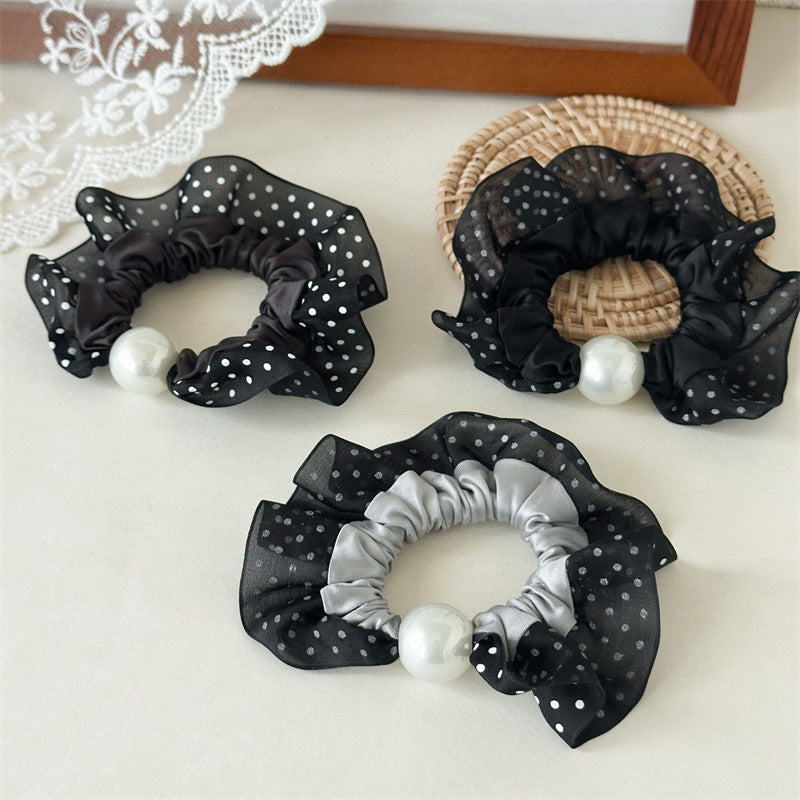 Polka Dot Pearl Mini Scrunchie High Elasticity Women N6H186