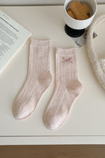 Load image into Gallery viewer, Bow Dog Embroidery Cotton Stackable Socks M5A050