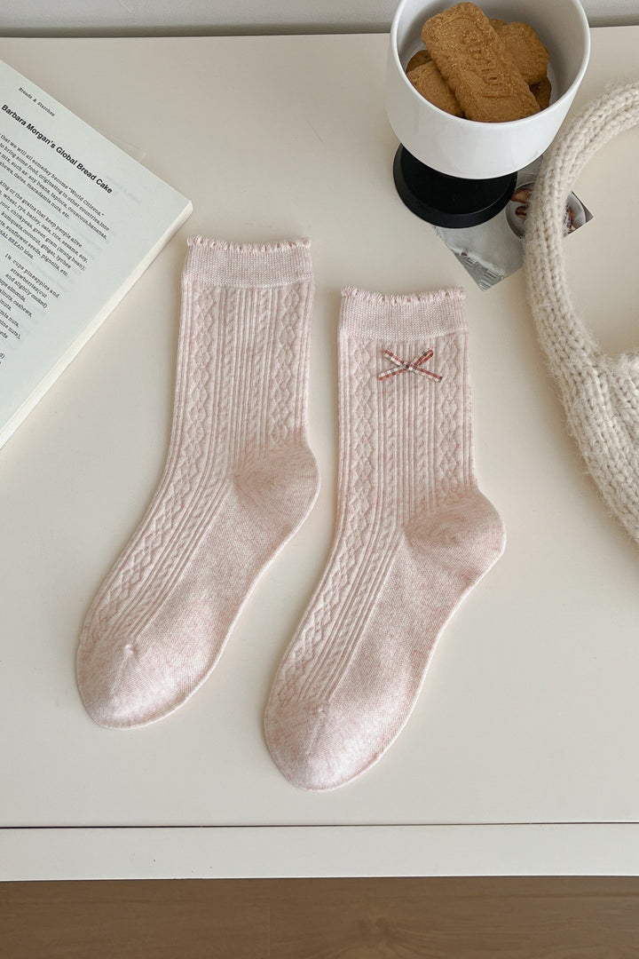 Bow Dog Embroidery Cotton Stackable Socks M5A050
