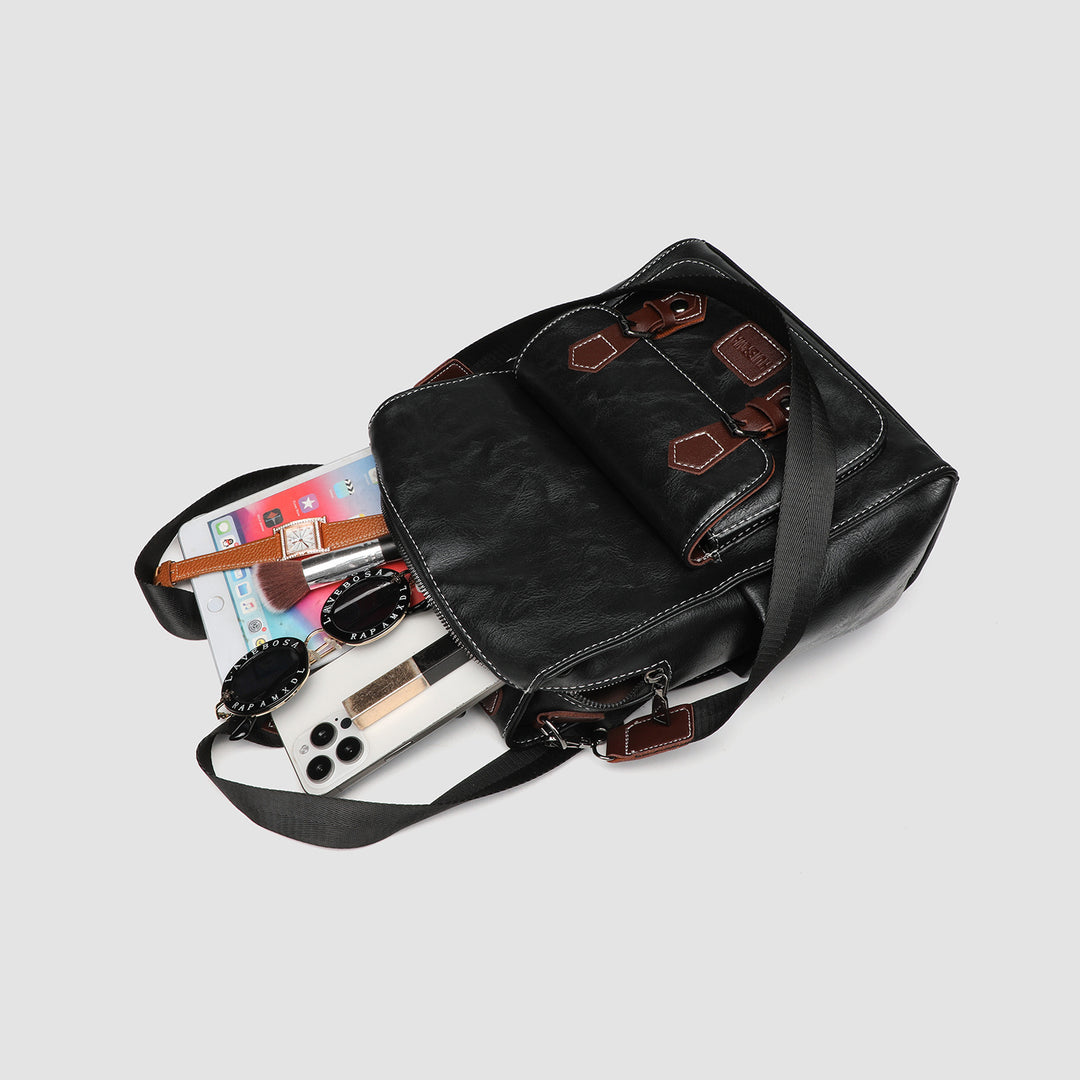 Vintage PU Backpack Large Capacity Travel Student N6F165