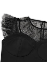 Load image into Gallery viewer, Black Lace Ruffle Cap Sleeve Sheer Crop Top N6F239