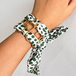 Load image into Gallery viewer, Titanium Steel Scarf Bangle Green Polka Dot Designer N6F277