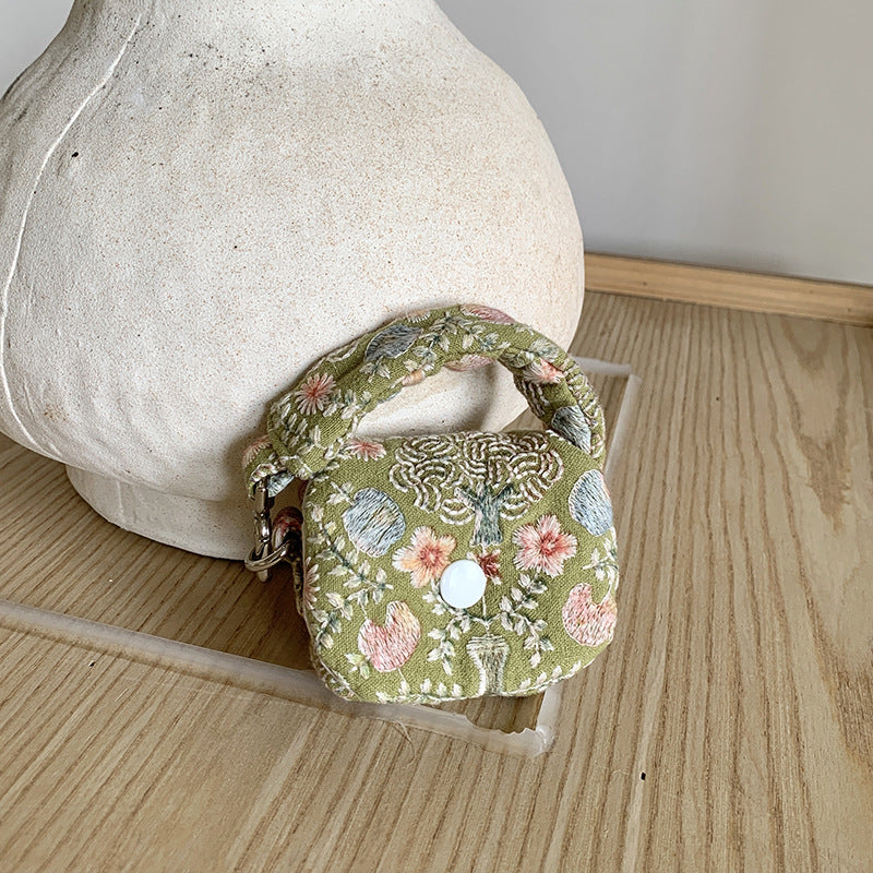 Floral Embroidered Cotton Linen Mini Coin Purse N6J269
