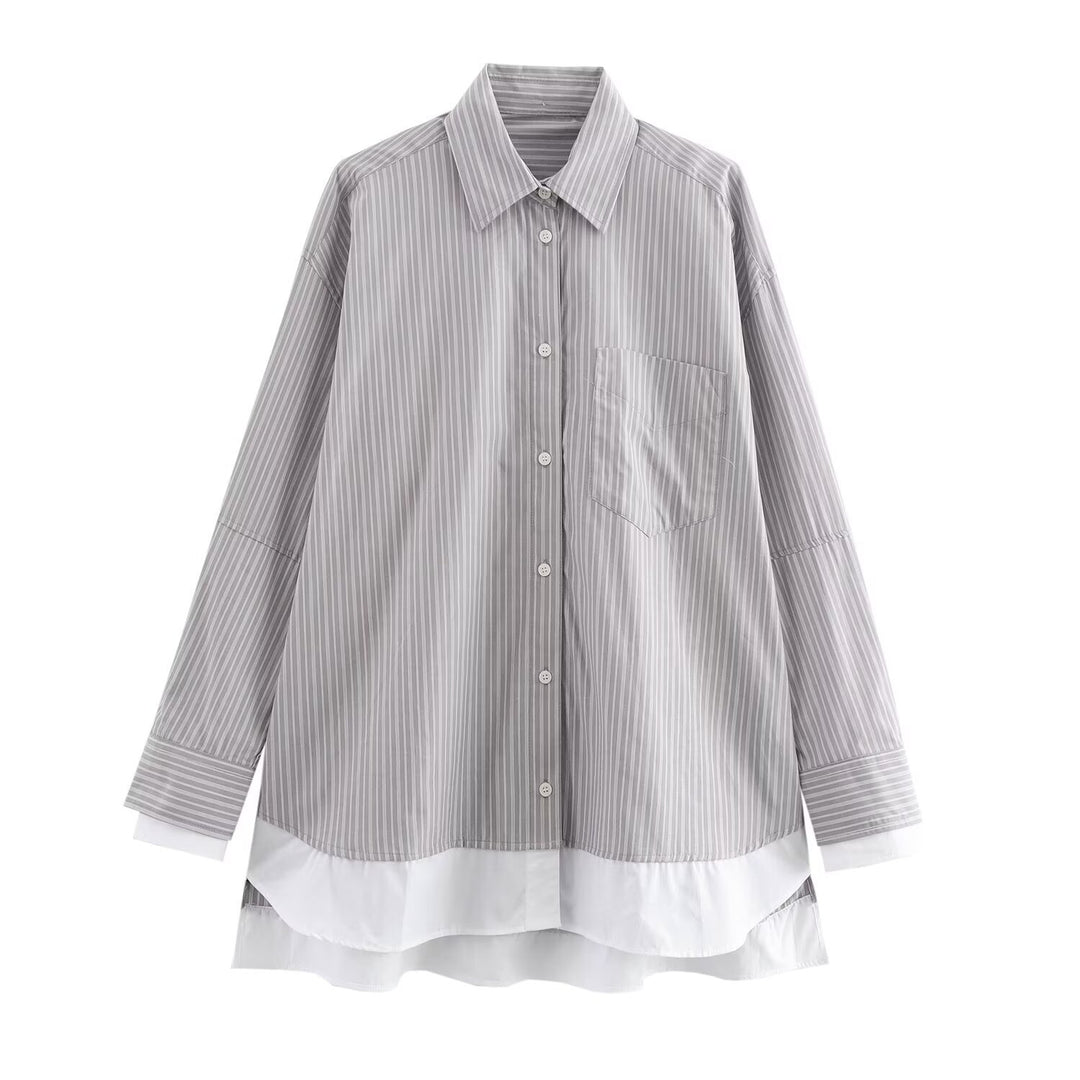Striped Spliced Shirt Open Front Casual N6C093