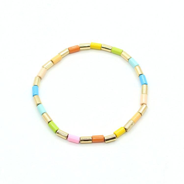 Rainbow Bamboo Pearl Enamel Beads Alloy Bracelet  S5P033