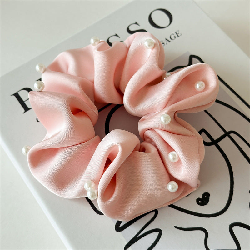 Solid Satin Pearl Scrunchie High Elasticity Women N6H184