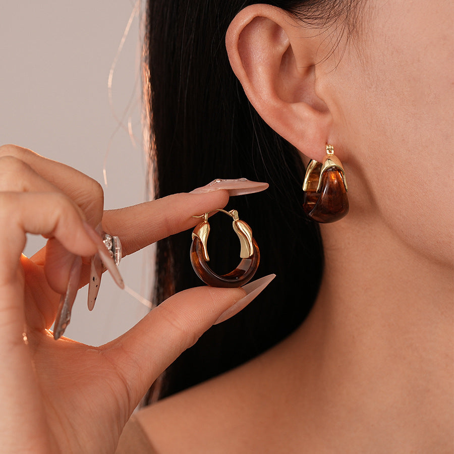 Resin Hoop Earrings Vintage U Shape Geometric Drip N6F078