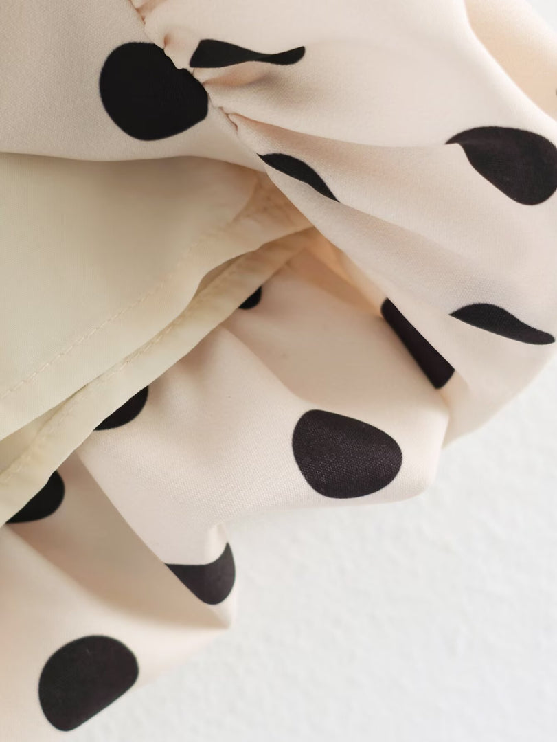 Khaki Pleated Polka Dot Bubble Hem Skirt Women N6D122