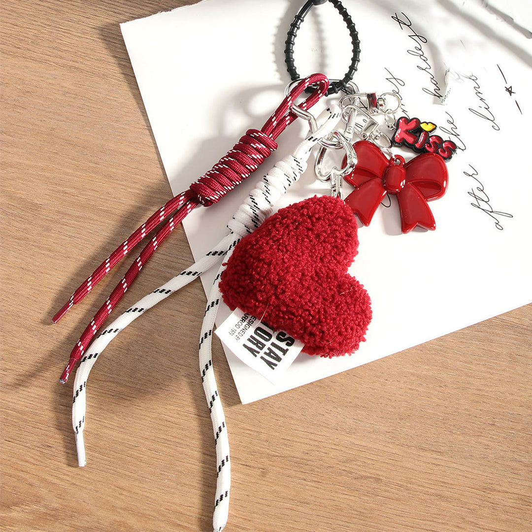 Simple Heart Bow Woven Rope Bag Charm Keychain S5P926