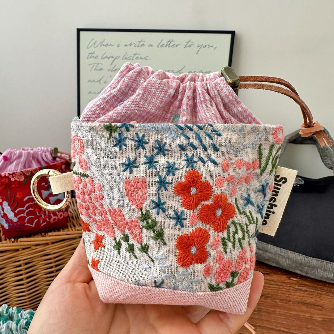 Heavy Embroidery Fabric Earphone Pouch Travel N6F175