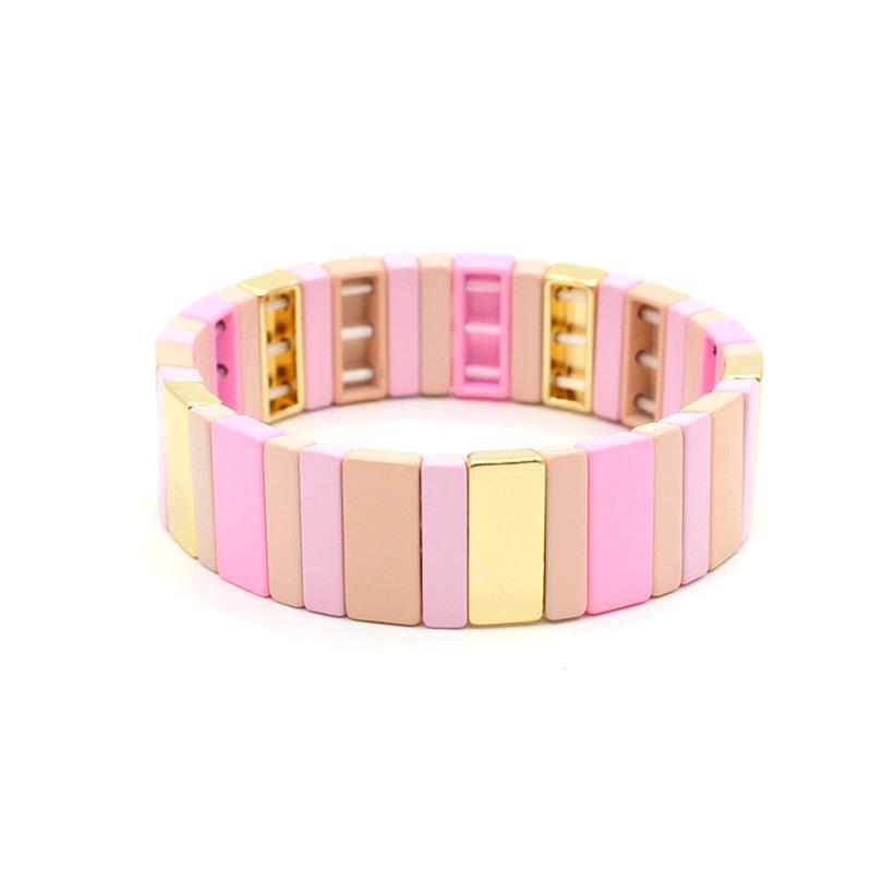 Rectangular Enamel Links Bangle Alloy Stackable S5P154