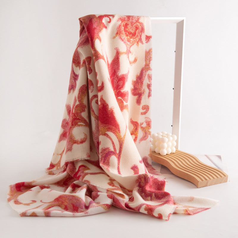 Floral Print Faux Cashmere Wrap  M5A145