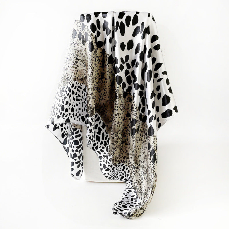 Leopard Print Spliced Satin Square Scarf 90cm N6G220