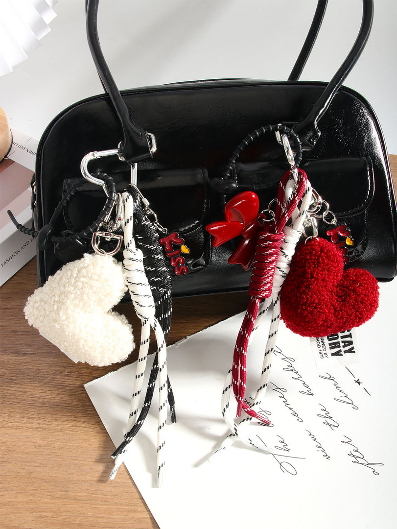 Simple Heart Bow Woven Rope Bag Charm Keychain S5P926