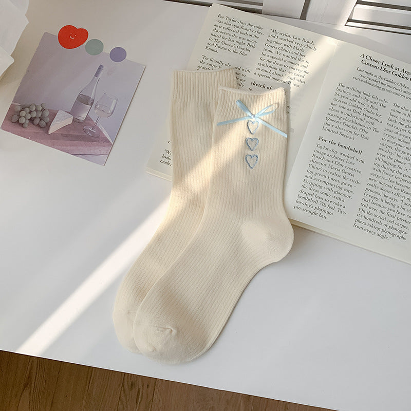 Bow Heart Mid-Calf Socks Women N6C153