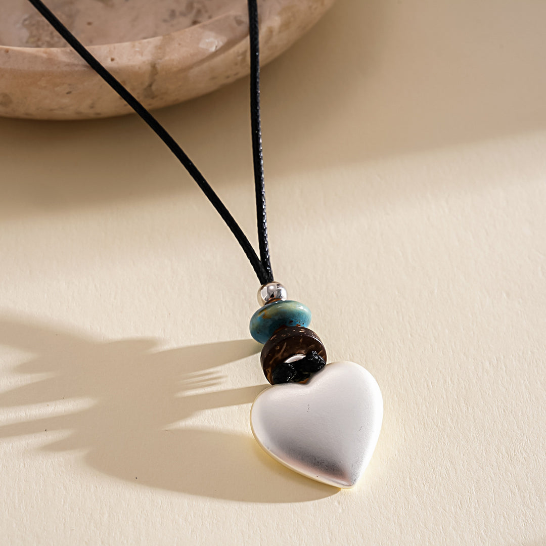 Leather Cord Ceramic Pendant Choker Cold Minimal N6H142