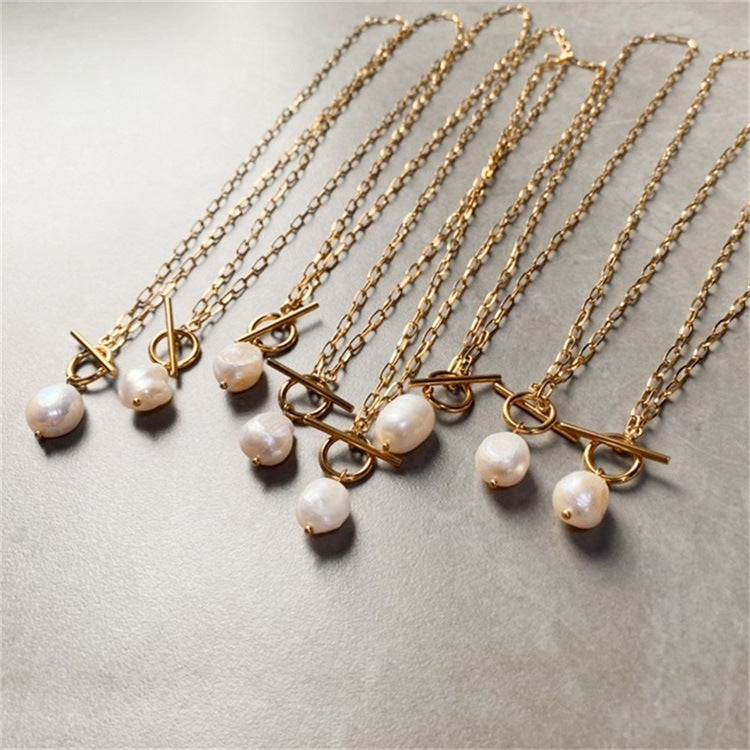 Baroque Freshwater Pearl Cross Chain Necklace N6H169