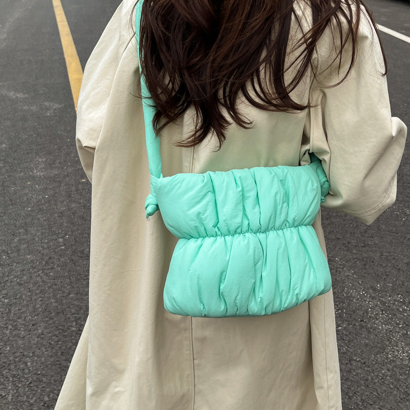 Women's Ruched Padded Nylon Bucket Bag N6J215