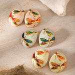 Load image into Gallery viewer, Oval Dragonfly Earrings Steel Asymmetric Drip Enamel S5P093