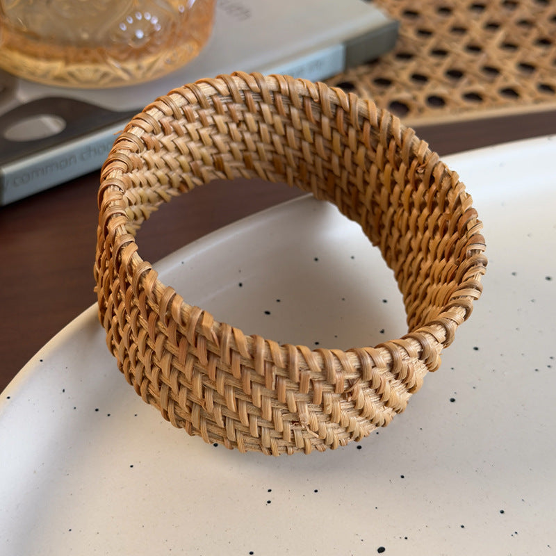 Boho Ethnic Bamboo Woven Bangle Round Niche Luxury N6F280