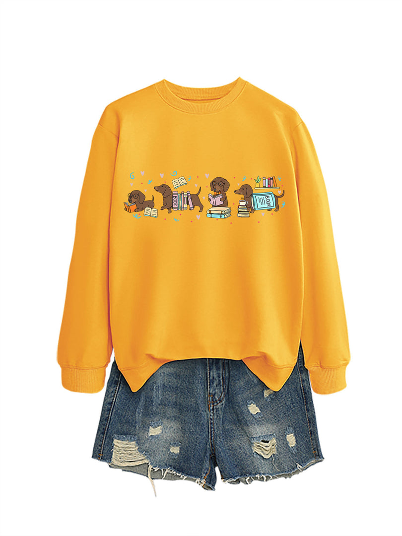 Four Dachshunds Hearts Print Crewneck Sweatshirt N6H048