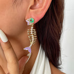 Load image into Gallery viewer, Womens Rhinestone Fish Tassel Alloy Stud Earrings N6K175