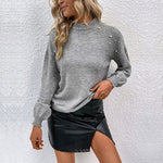 Load image into Gallery viewer, Beaded Mock Neck Sweater Mid Weight Gray N5Z508
