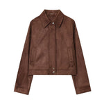 Load image into Gallery viewer, Slim Fit Notch Collar Jacket Women Brown N5A410