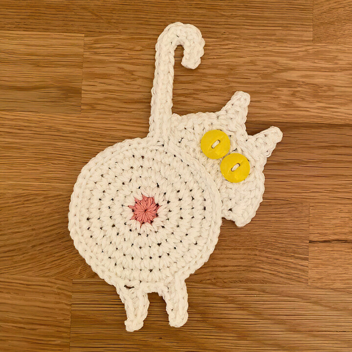 Knitted Cat Butt Coaster Handmade Cotton Mat N6G108