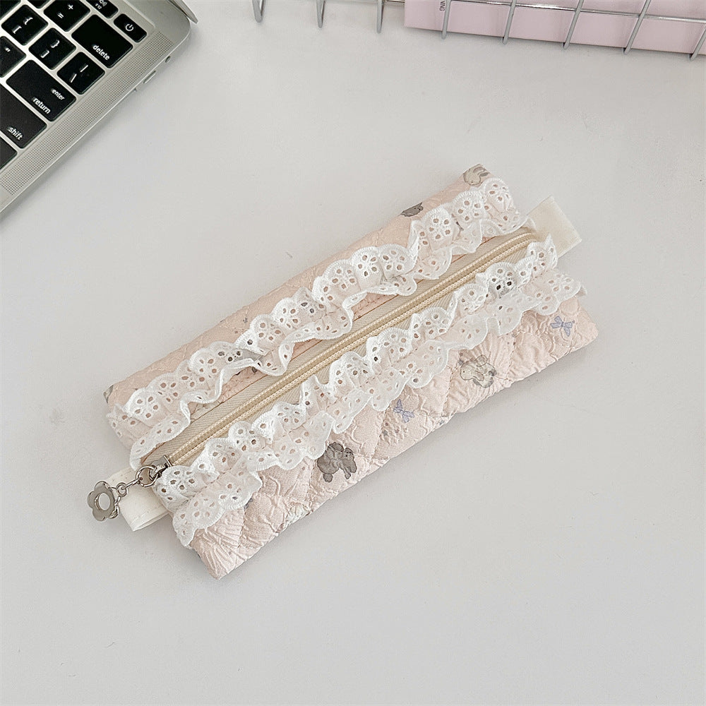 Lace Quilted Pencil Case Women Large Capacity S5P864
