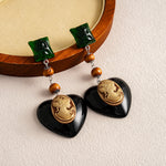 Load image into Gallery viewer, Womens Vintage Marbled Portrait Heart Resin Stud Earrings N6K165