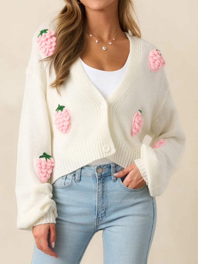 3D Strawberry V Button Cardigan Long Lightweight N5Z698